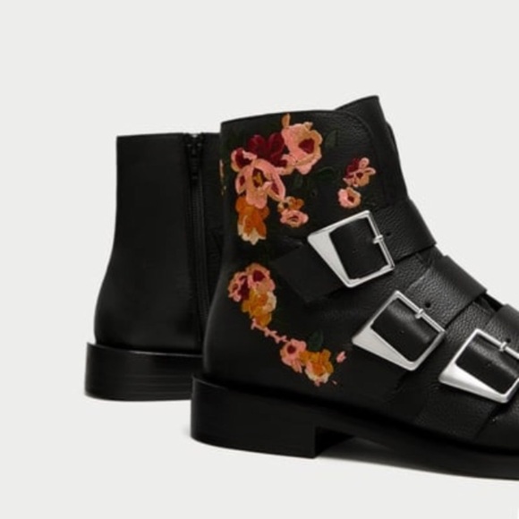 Zara Embroidered Floral Leather Boots - Picture 5 of 7